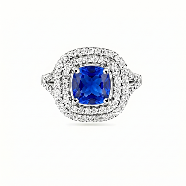 Aria Double Halo Ring – Blue Sapphire