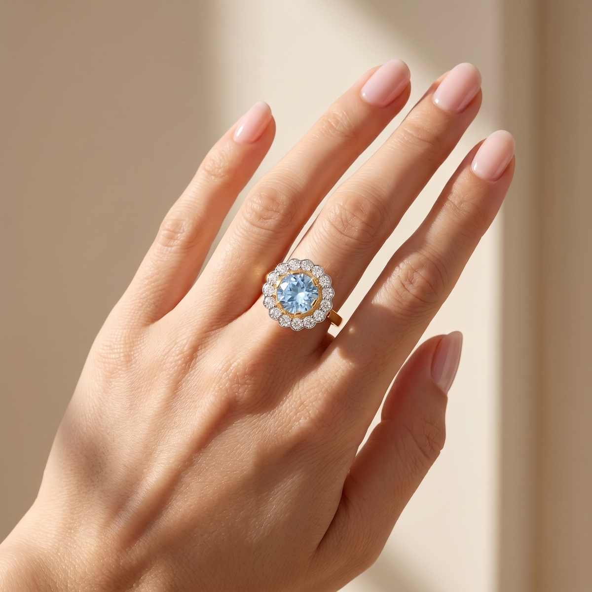 Juno Daisy Ring – Light Blue Aquamarine