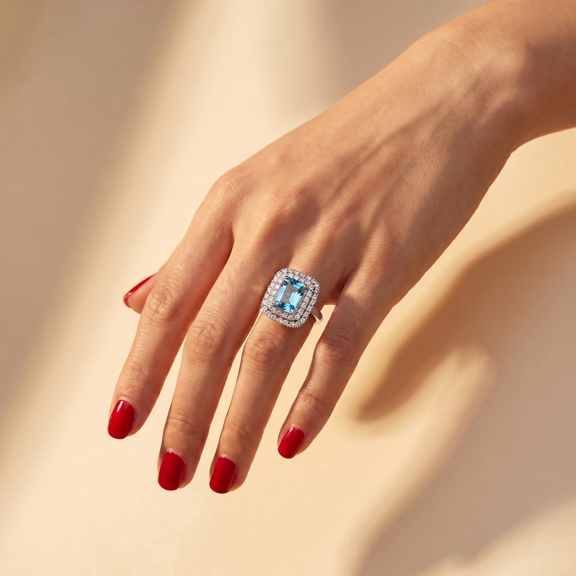 Nexus Double Halo Ring – Teal Blue Spinel