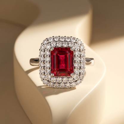 Nexus Double Halo Ring – Red Ruby