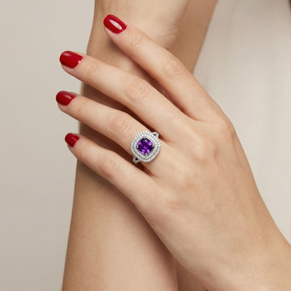Aria Double Halo Ring – Purple Sapphire