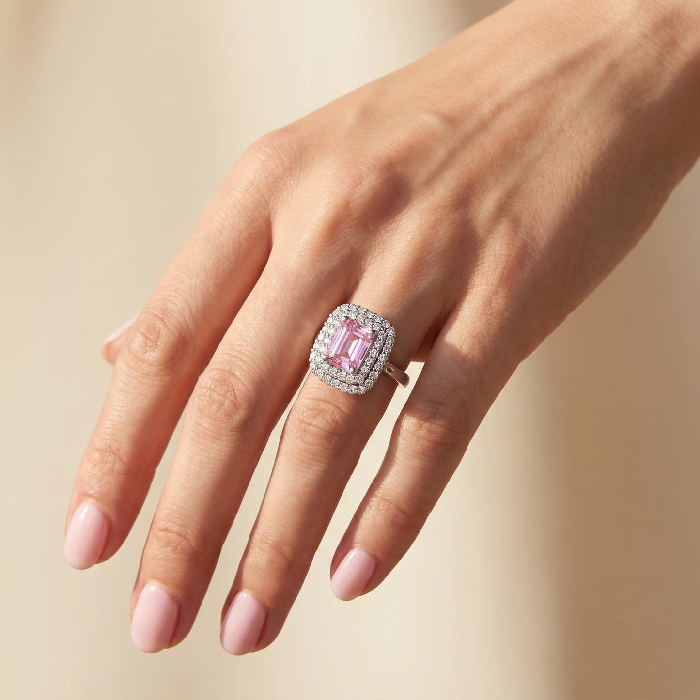 Nexus Double Halo Ring – Light Pink Sapphire