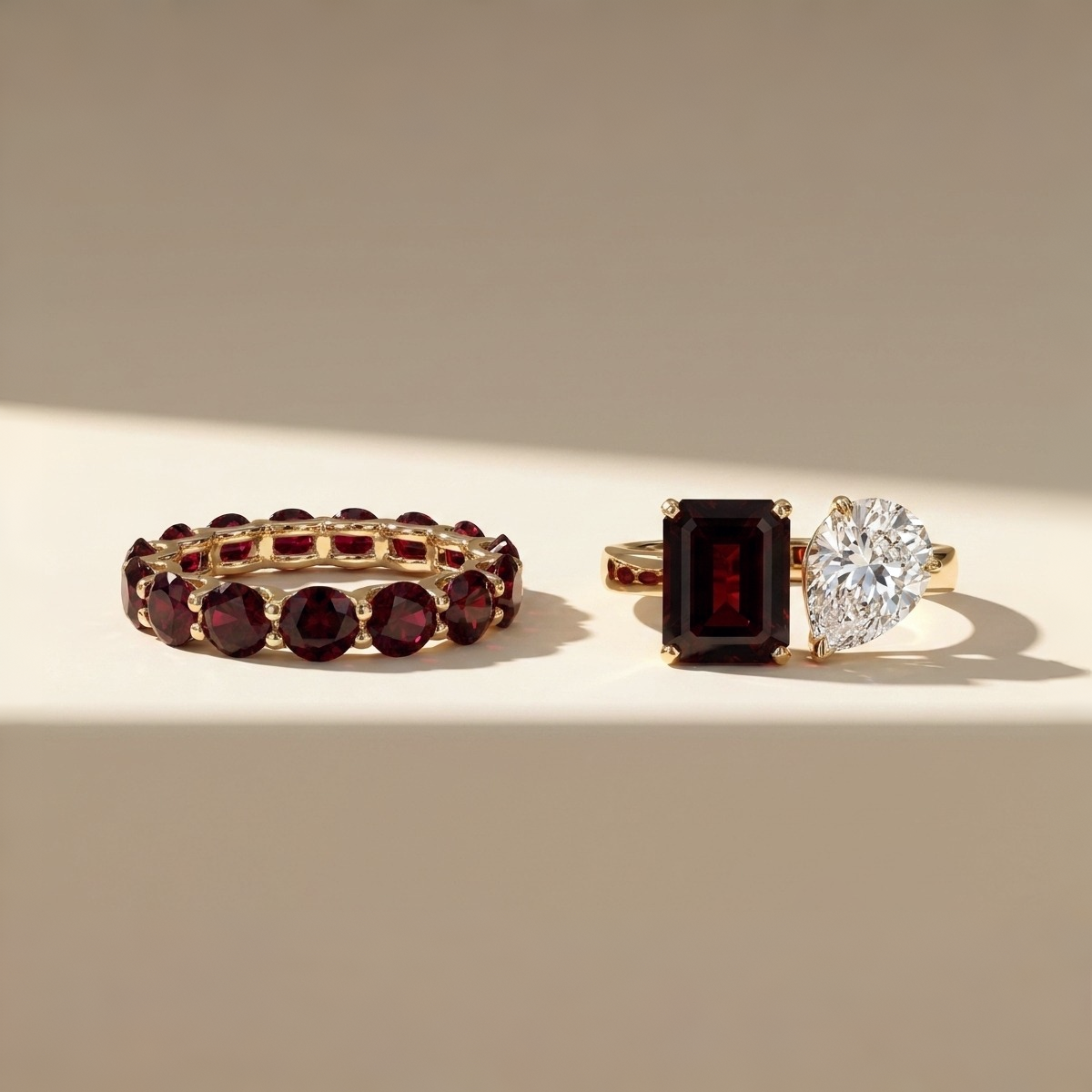 Nova Toi & Moi Ring – Deep Red Garnet