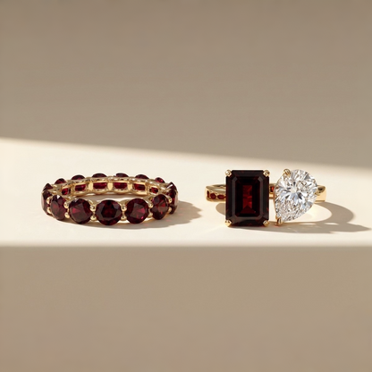 Nova Toi & Moi Ring – Deep Red Garnet