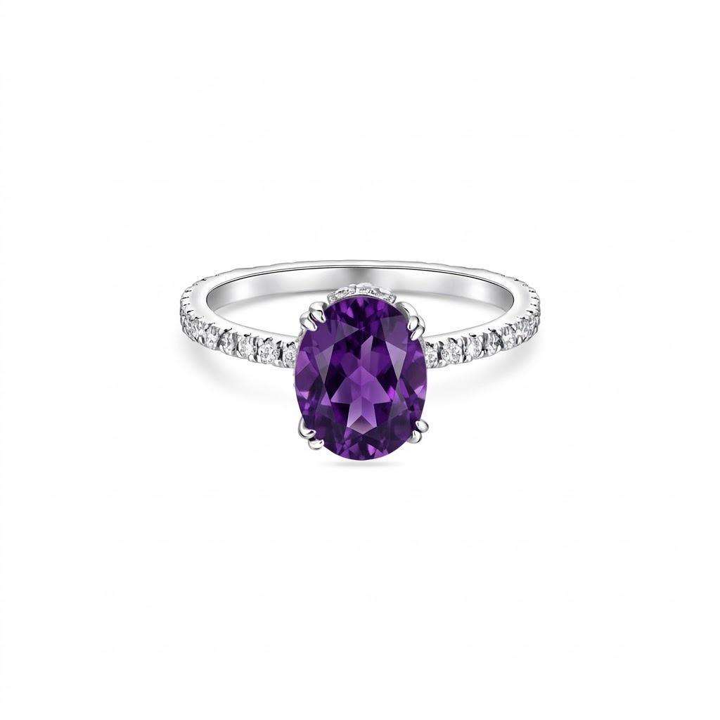 Velara Pavé Solitaire Ring – Purple Sapphire