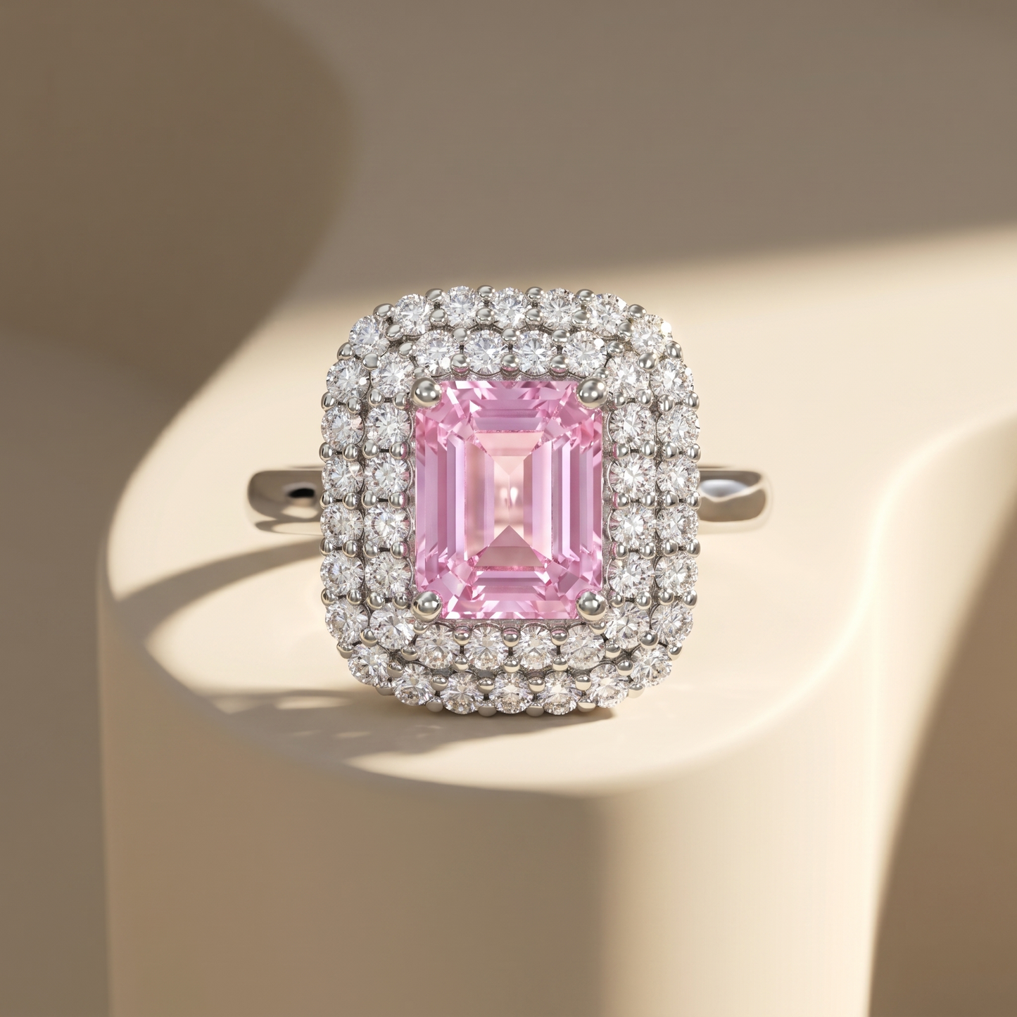 Nexus Double Halo Ring – Light Pink Sapphire
