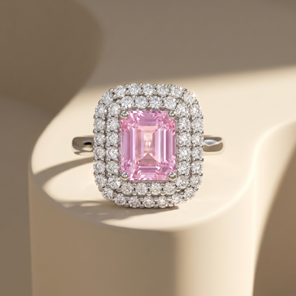 Nexus Double Halo Ring – Light Pink Sapphire