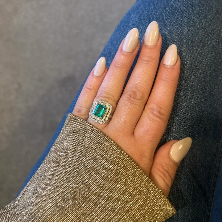 Nexus Double Halo Ring – Teal Blue Spinel