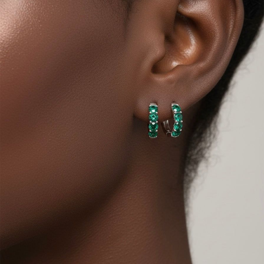 Linea Chunky Hoop Earrings – Zambian Green Emerald