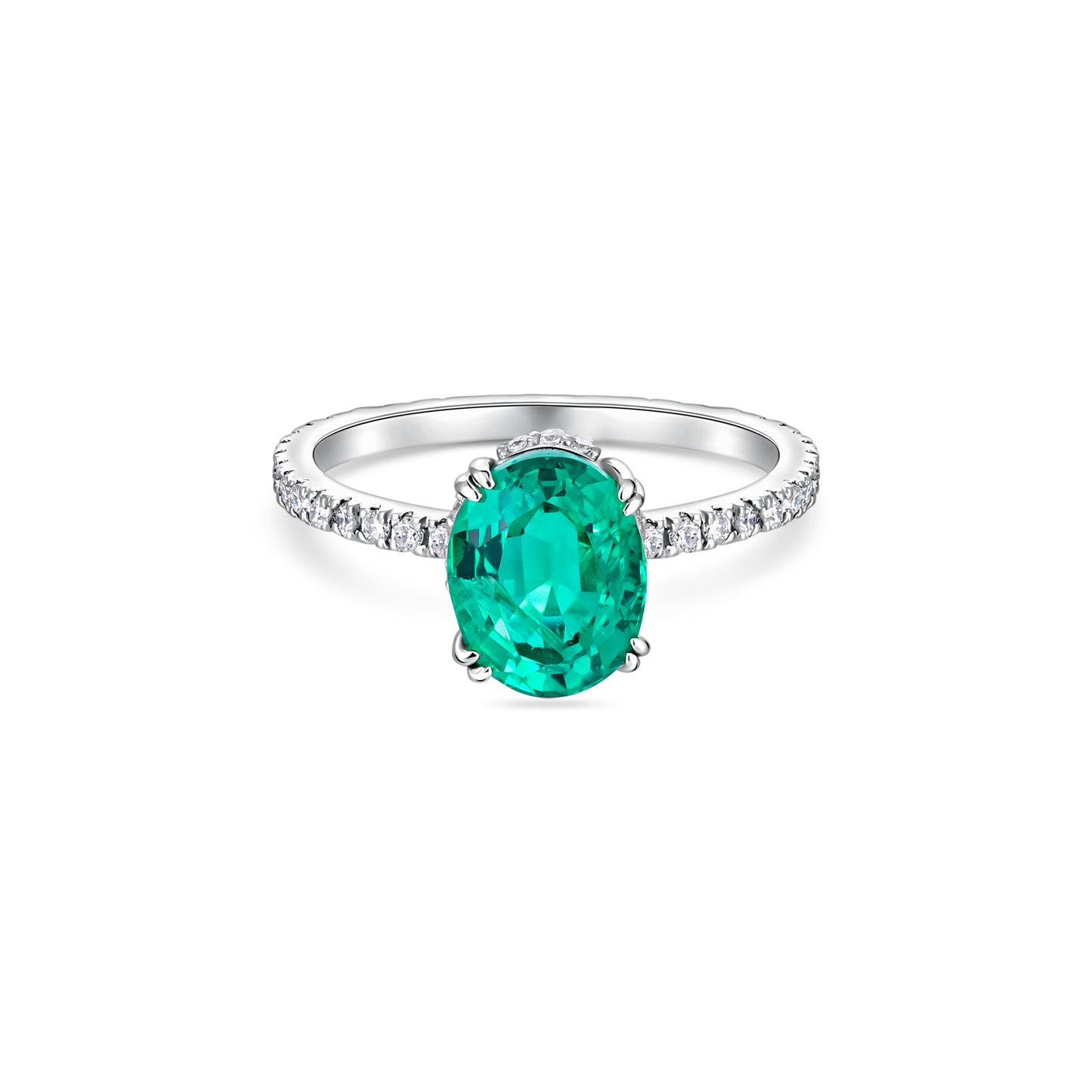 Velara Pavé Solitaire Ring – Colombian Green Emerald