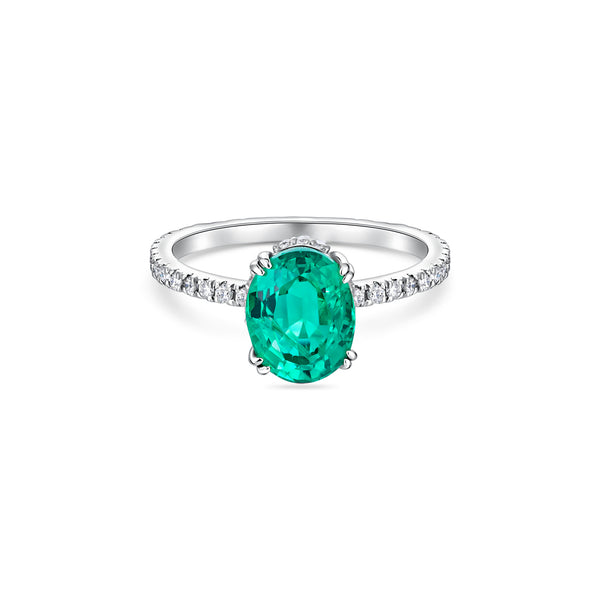 Velara Pavé Solitaire Ring – Colombian Green Emerald