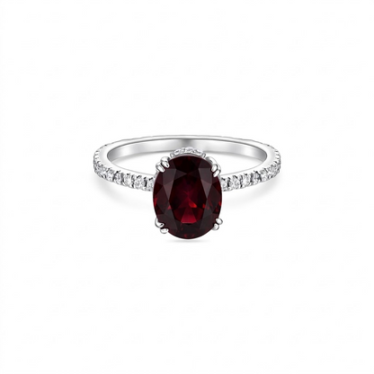Velara Pavé Solitaire Ring – Deep Red Garnet