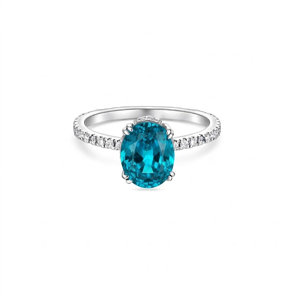 Velara Pavé Solitaire Ring – Teal Blue Spinel