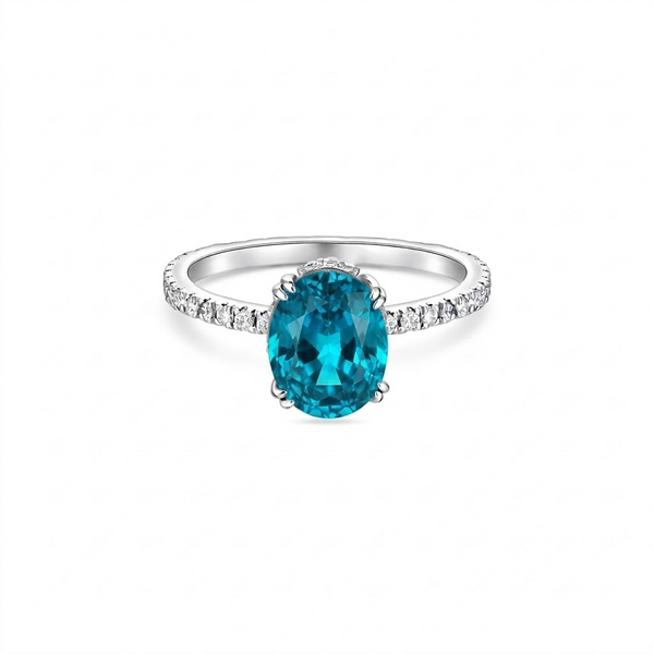Velara Pavé Solitaire Ring – Teal Blue Spinel