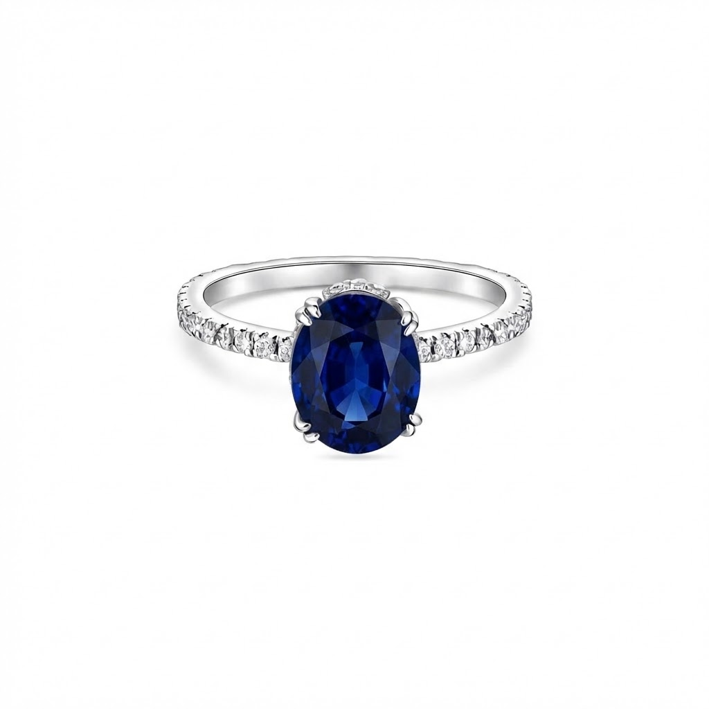 Velara Pavé Solitaire Ring – Blue Sapphire