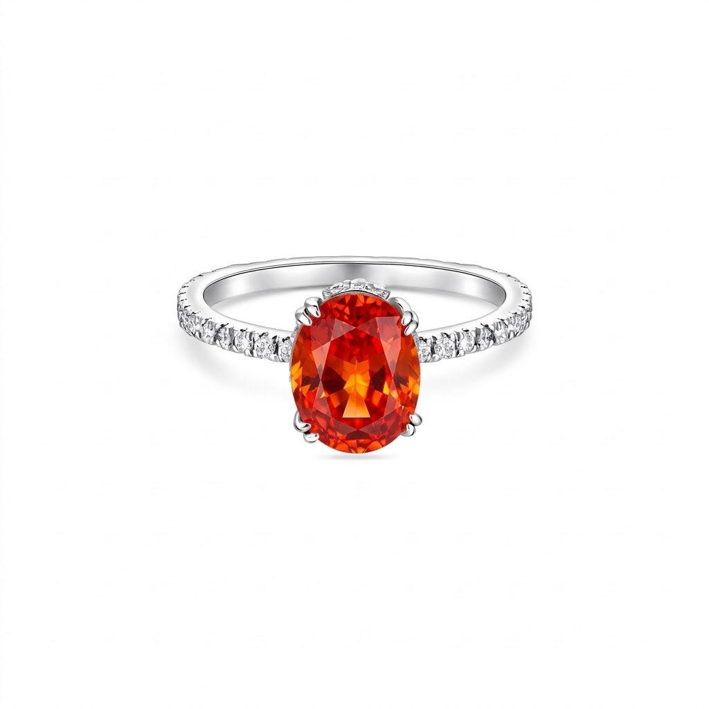 Velara Pavé Solitaire Ring – Orange Padparadscha Sapphire