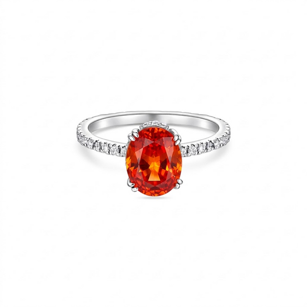 Velara Pavé Solitaire Ring – Orange Padparadscha Sapphire