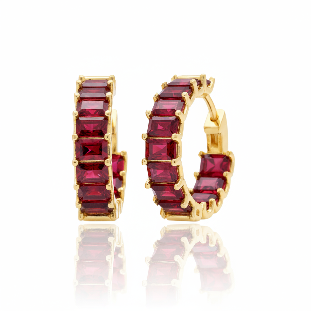 Nexus Hoop Earrings – Deep Red Garnet