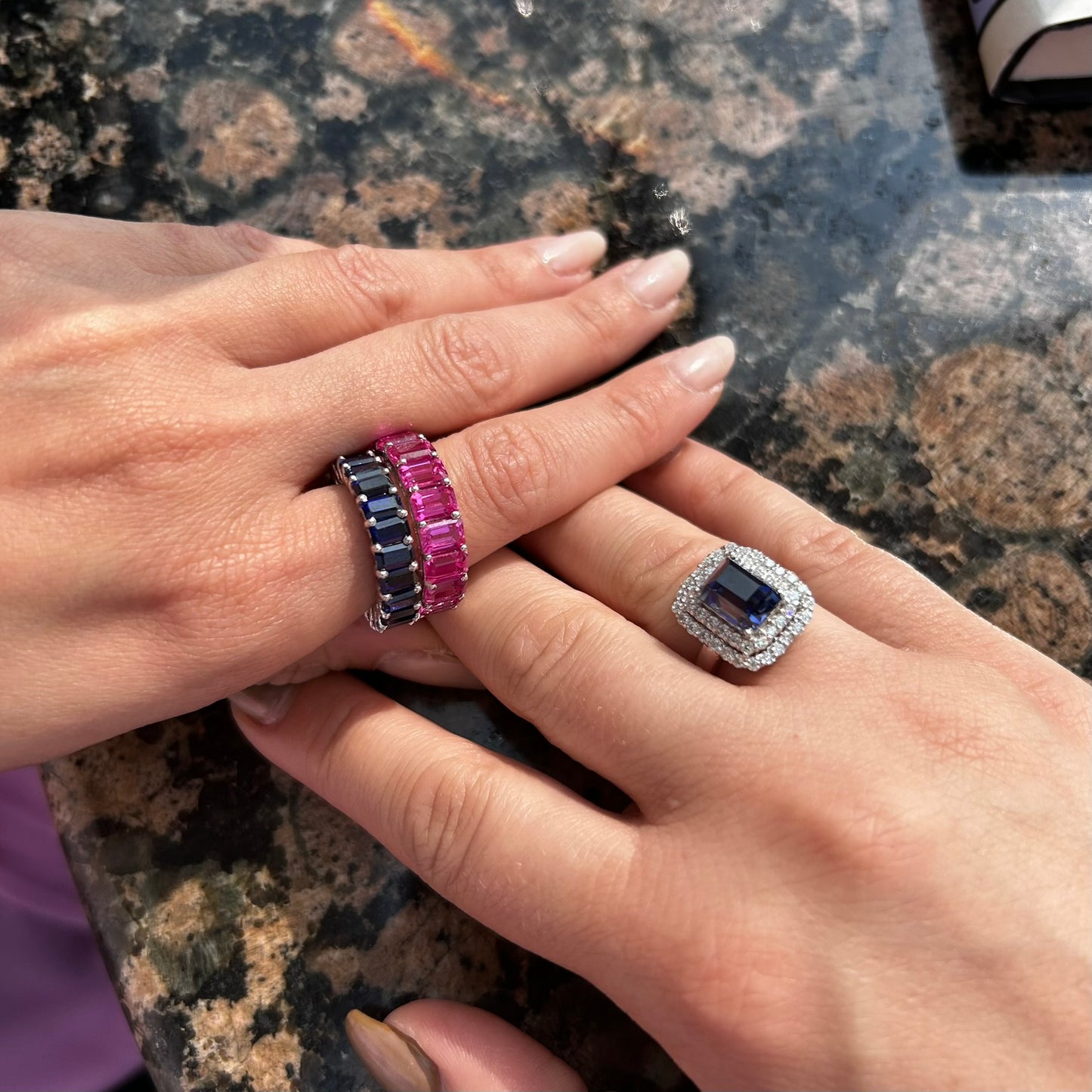 Nexus Double Halo Ring – Teal Blue Spinel