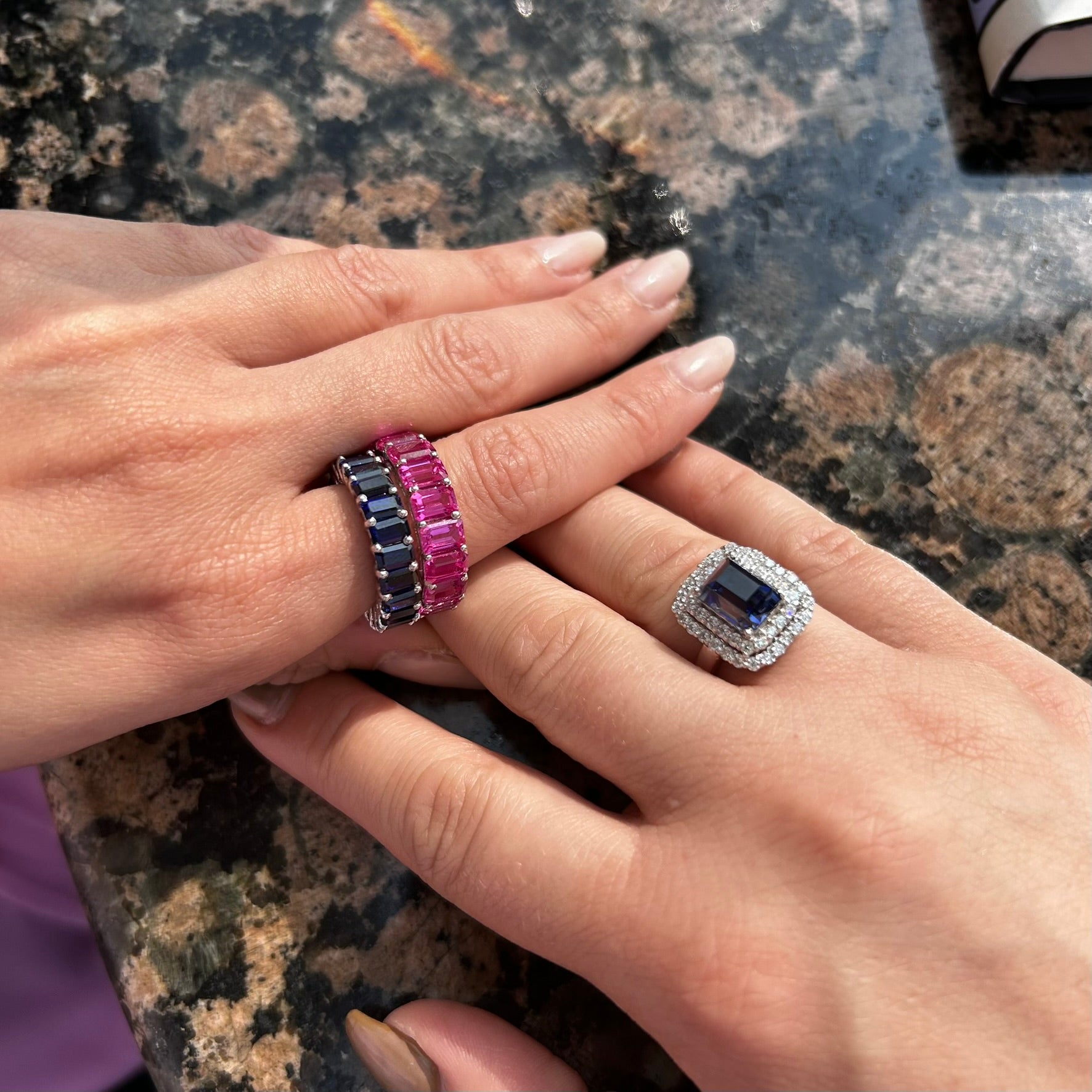 Nexus Double Halo Ring – Teal Blue Spinel