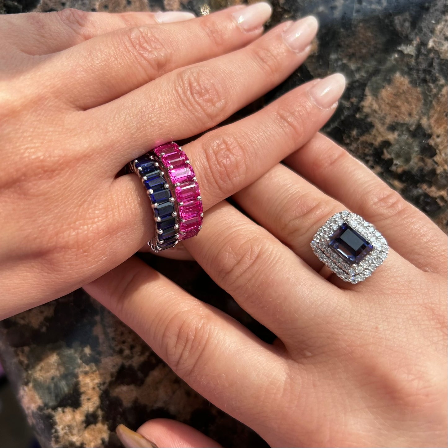 Nexus Double Halo Ring – Teal Blue Spinel