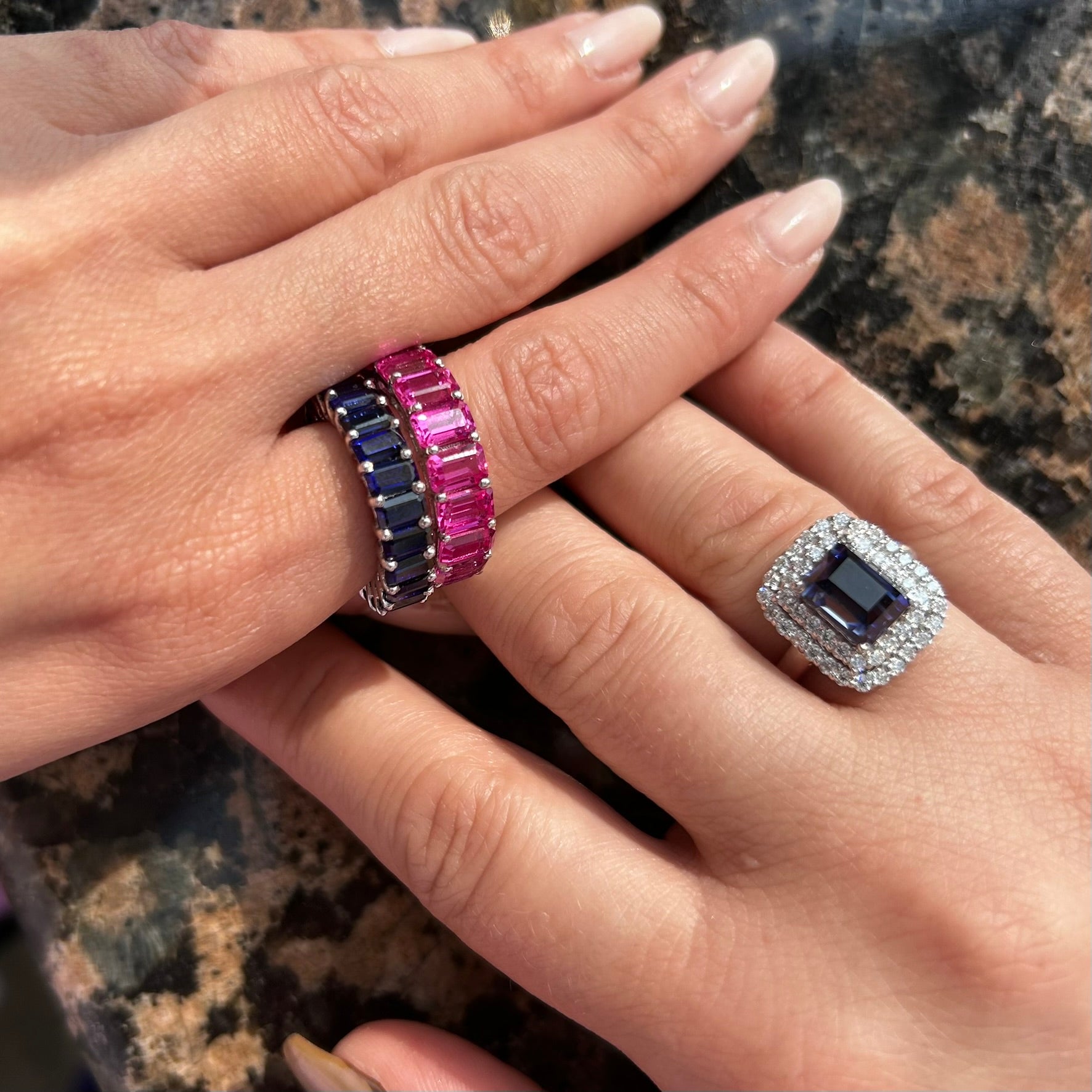 Nexus Double Halo Ring – Teal Blue Spinel
