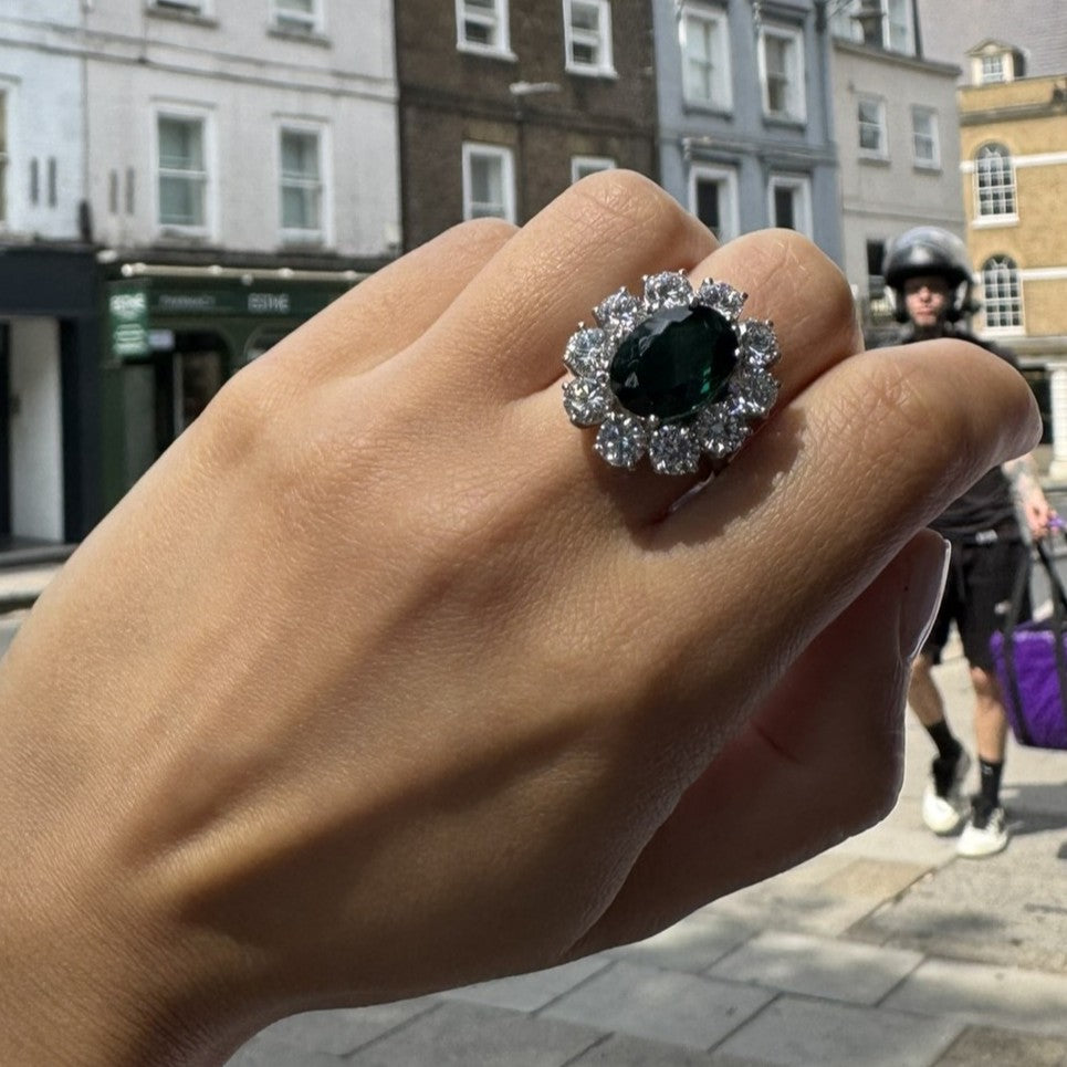 Velara Grand Halo Ring – Zambian Green Emerald