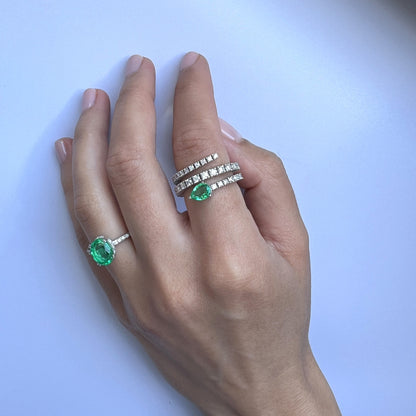 Velara Pavé Solitaire Ring – Colombian Green Emerald