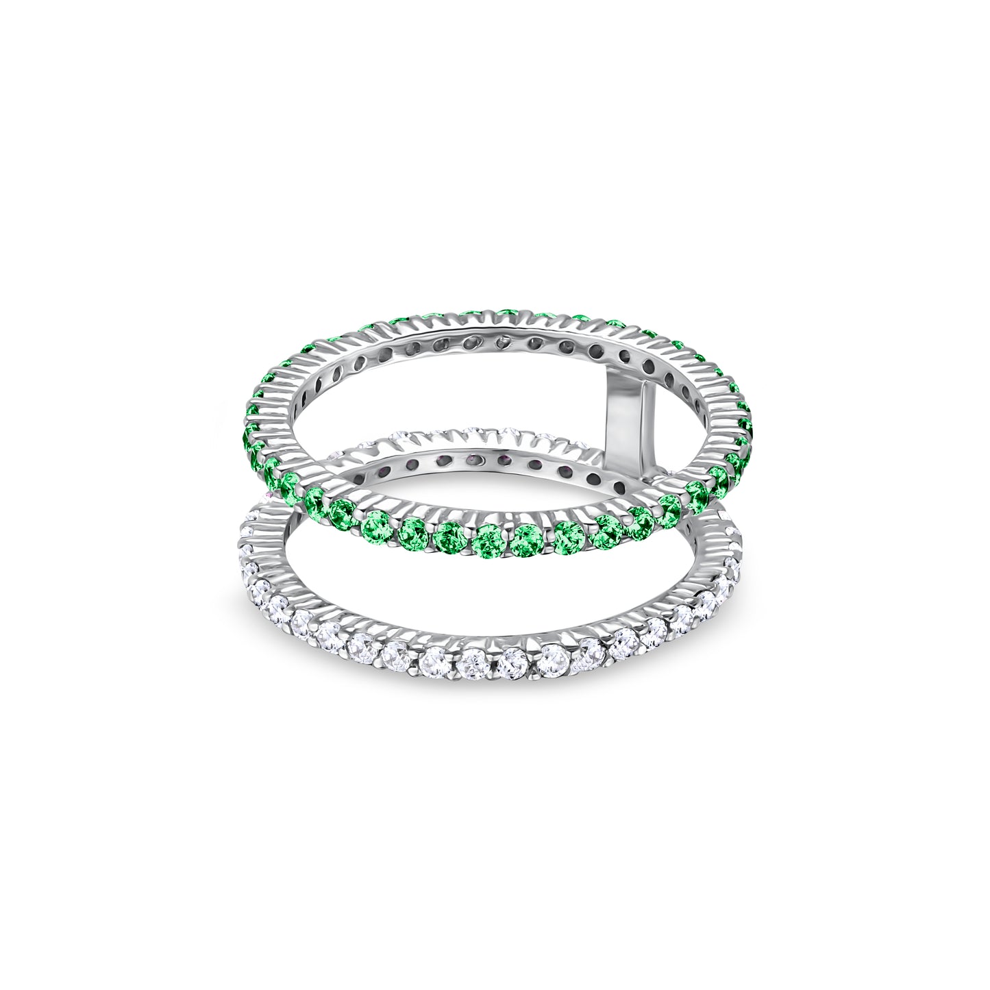 Linea Double Ring – Colombian Green Emerald