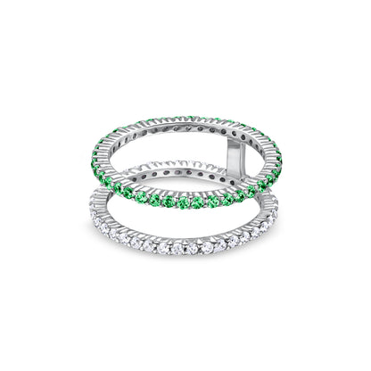Linea Double Ring – Colombian Green Emerald
