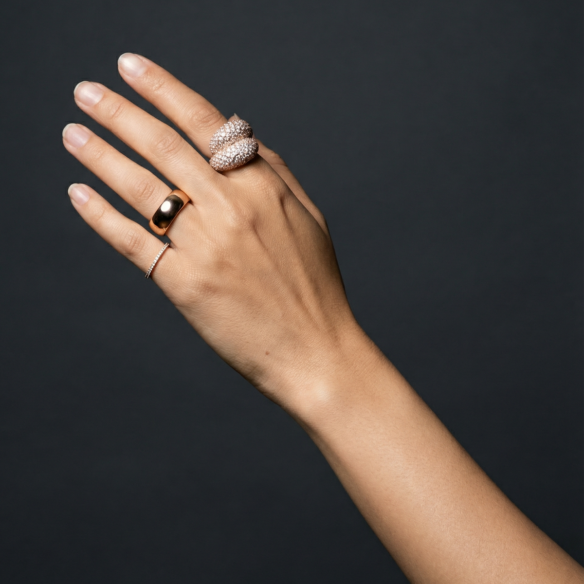 Linea Double Dome Statement Ring – White Diamond