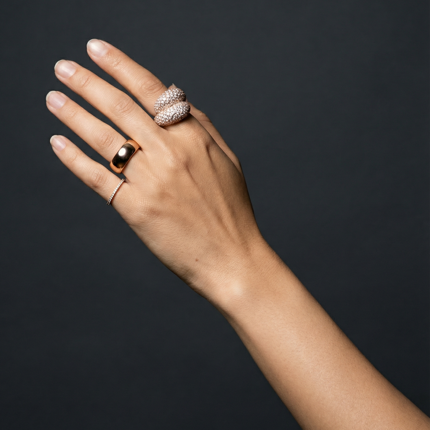 Linea Double Dome Statement Ring – White Diamond