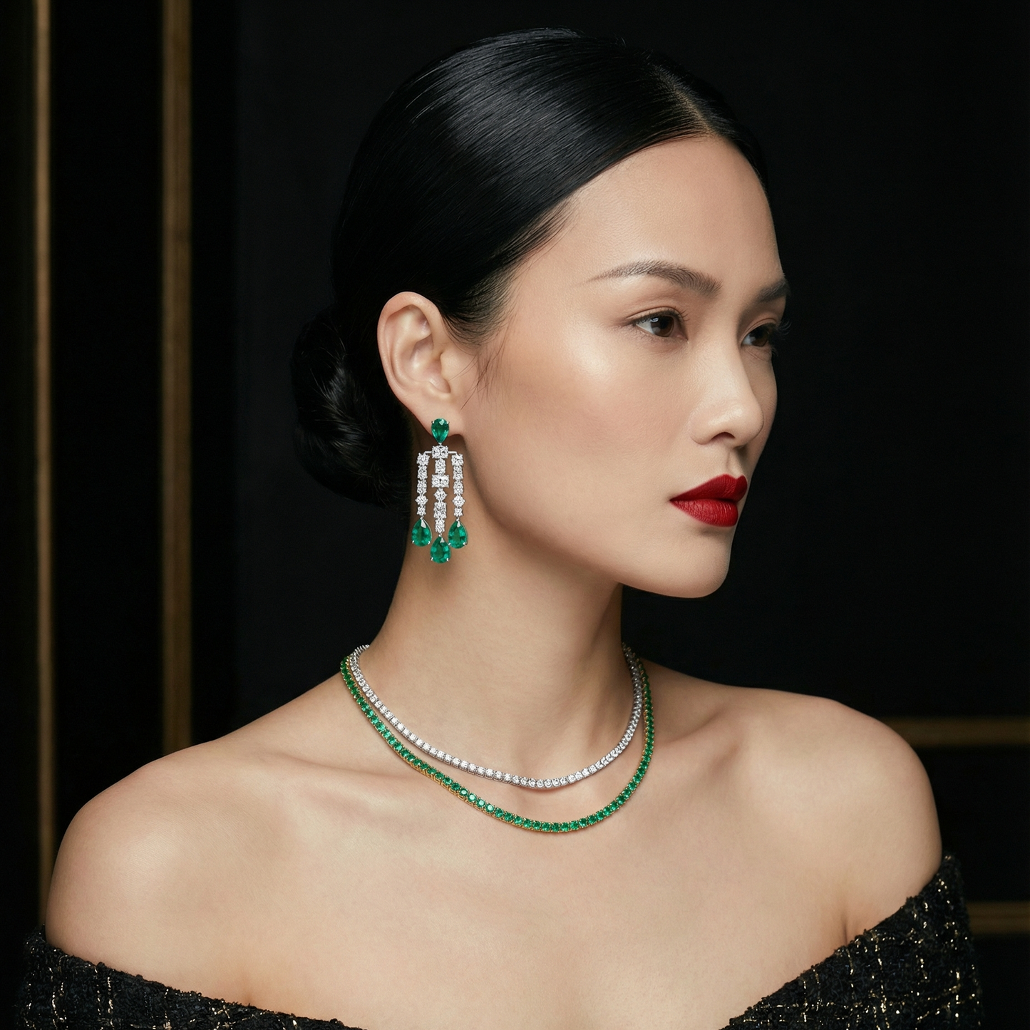 Nova Long Drop Earrings – Colombian Green Emerald