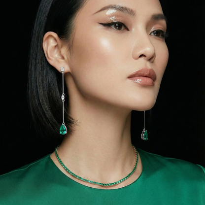 Nova Long Drop Earrings – Colombian Green Emerald