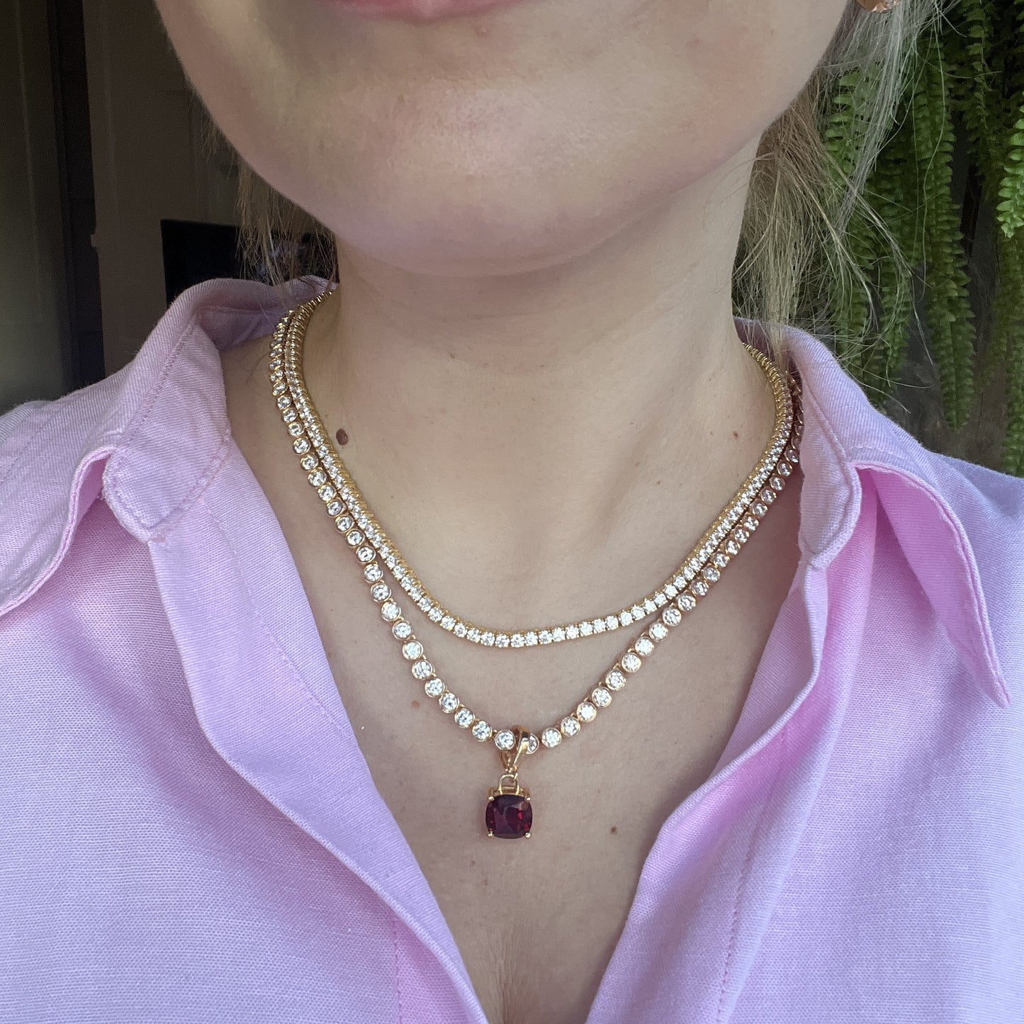 Forma Tennis Necklace – Deep Red Garnet
