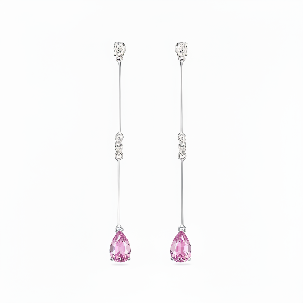 Nova Long Drop Earrings – Light Pink Sapphire