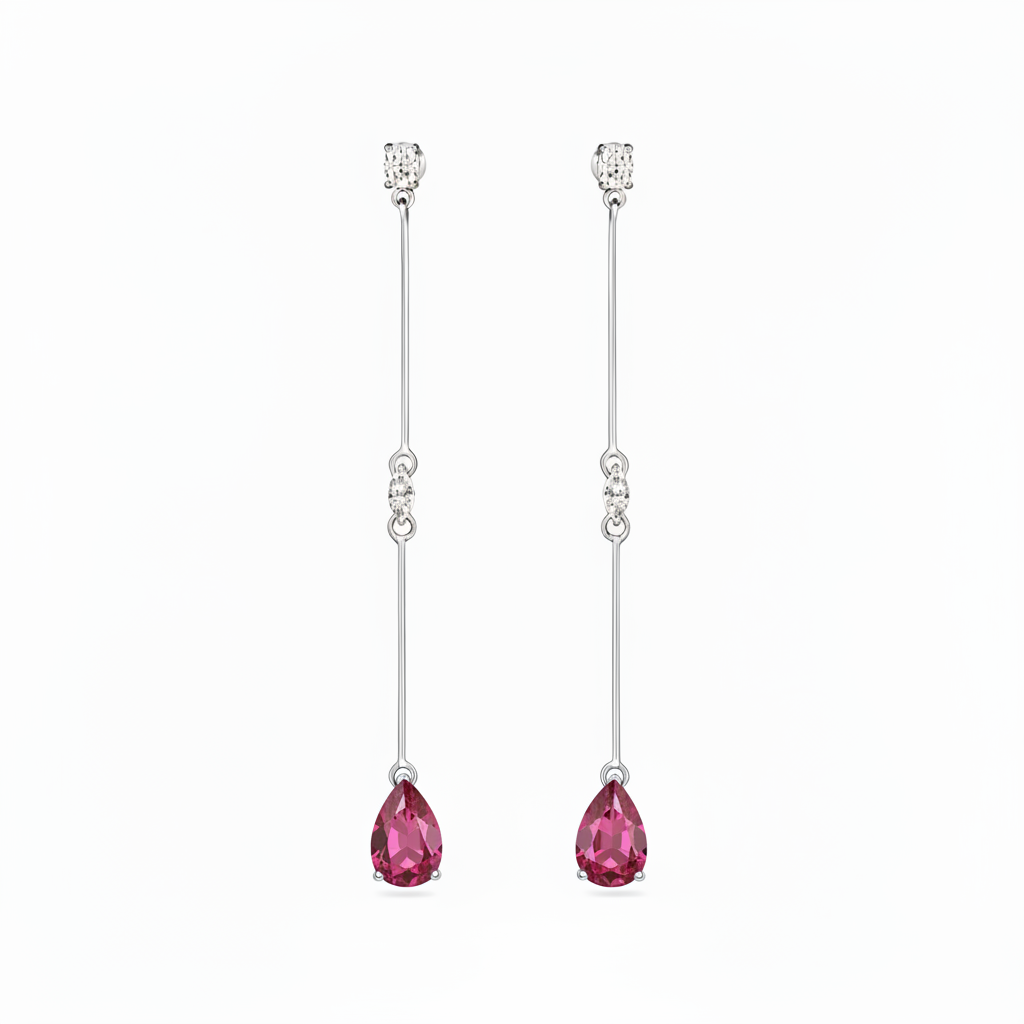 Nova Long Drop Earrings – Red Ruby