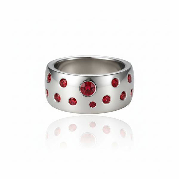 Linea Confetti Maxi Ring – Deep Red Garnet