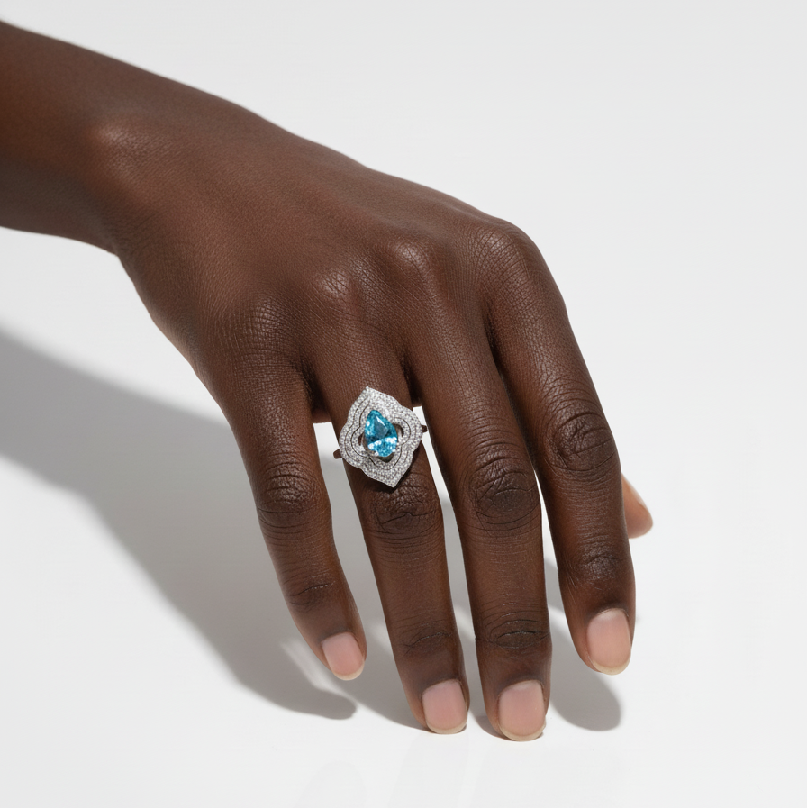 Nova Silhouette Ring  – Teal Blue Spinel