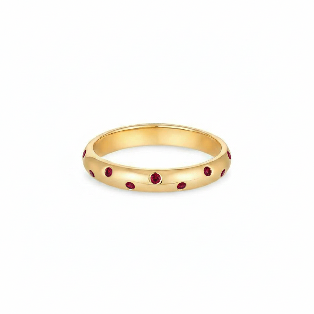 Linea Confetti Band Ring – Deep Red Garnet
