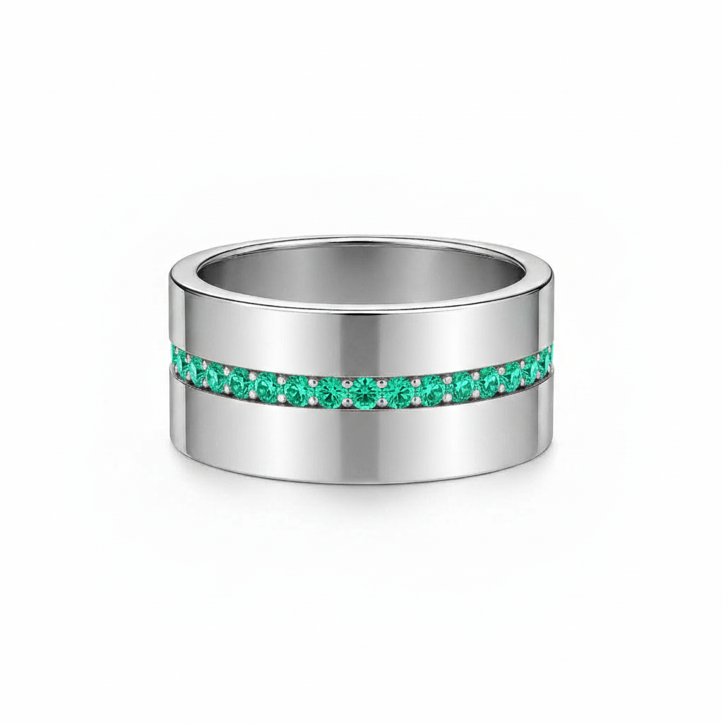 Linea Stripe Band Ring – Colombian Green Emerald