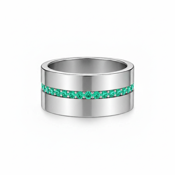Linea Stripe Band Ring – Colombian Green Emerald