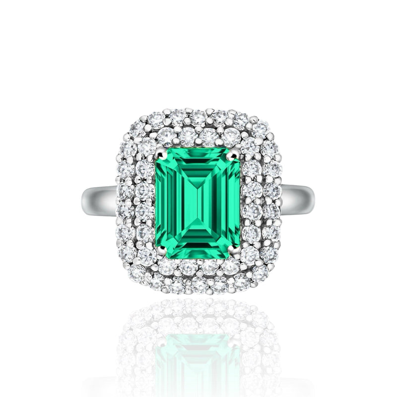 Nexus Double Halo Ring – Colombian Green Emerald