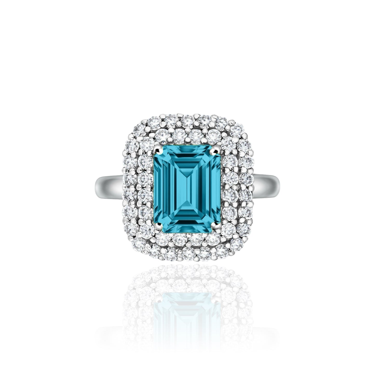Nexus Double Halo Ring – Teal Blue Spinel