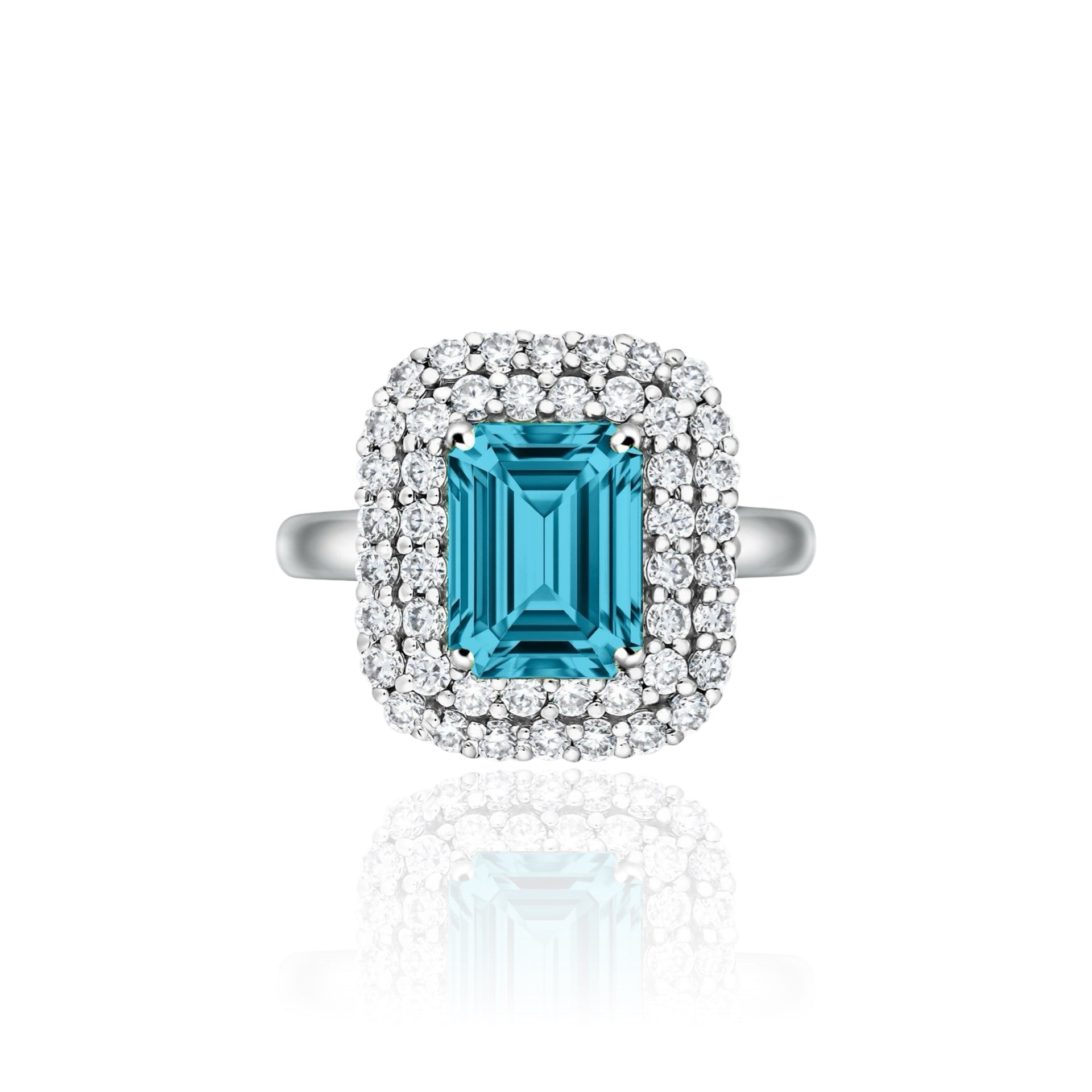Nexus Double Halo Ring – Teal Blue Spinel