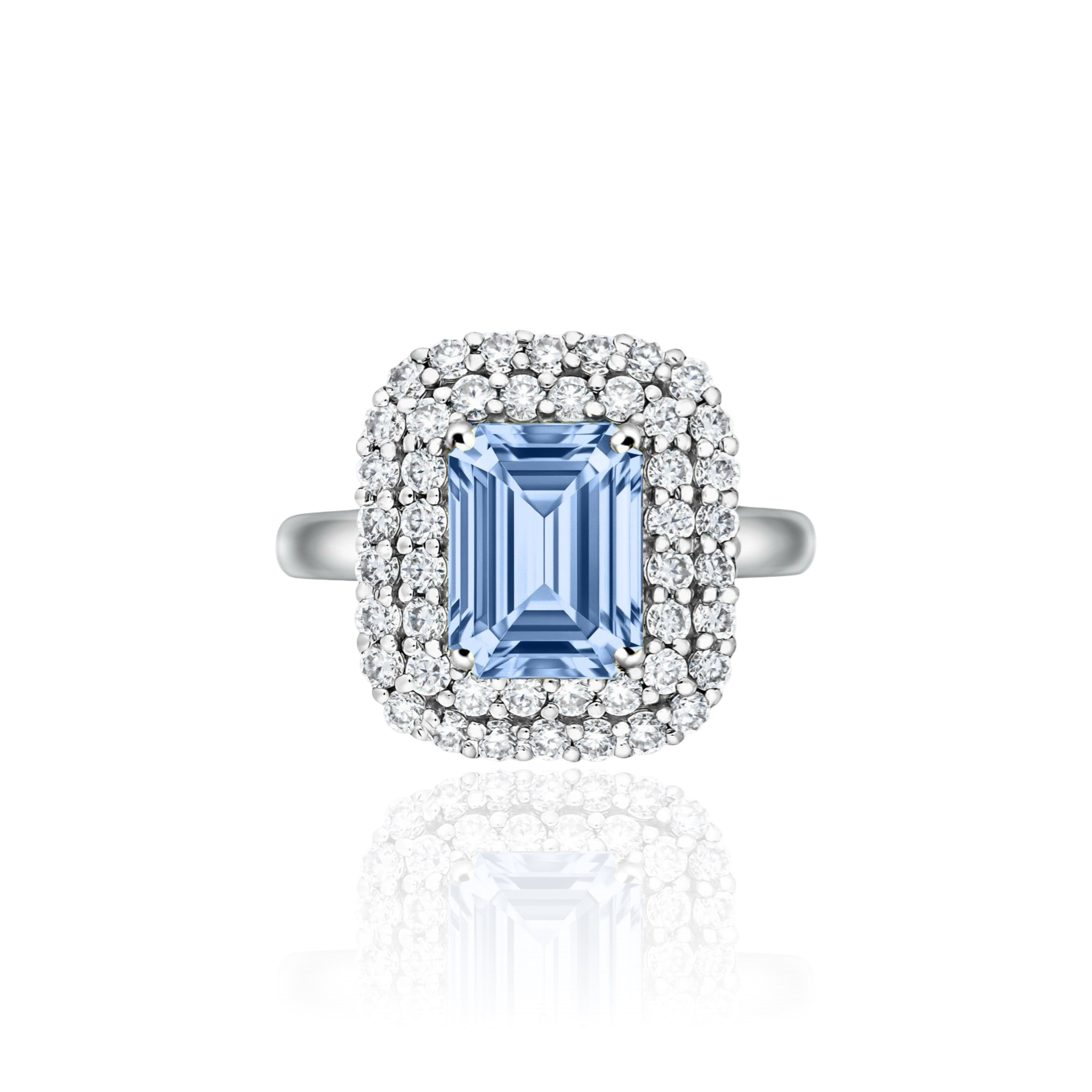Nexus Double Halo Ring – Light Blue Aquamarine