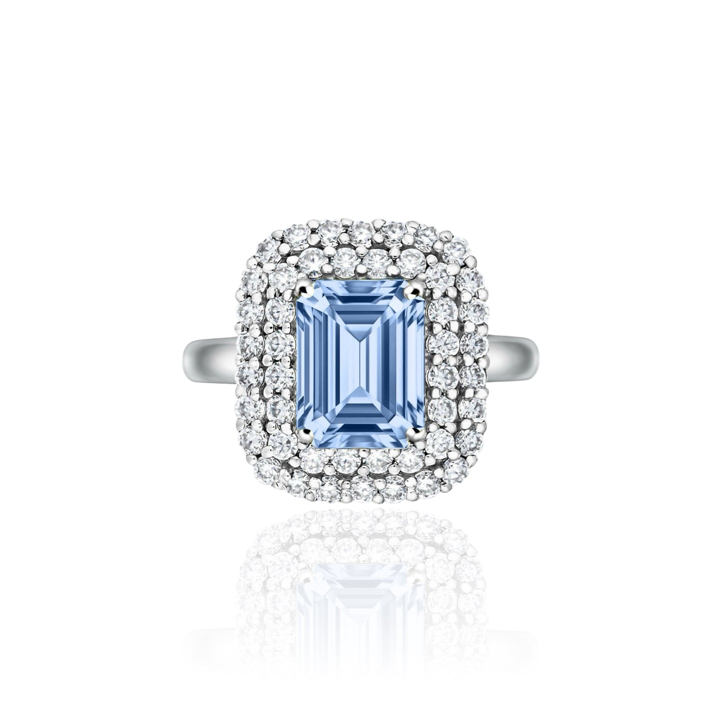 Nexus Double Halo Ring – Light Blue Aquamarine