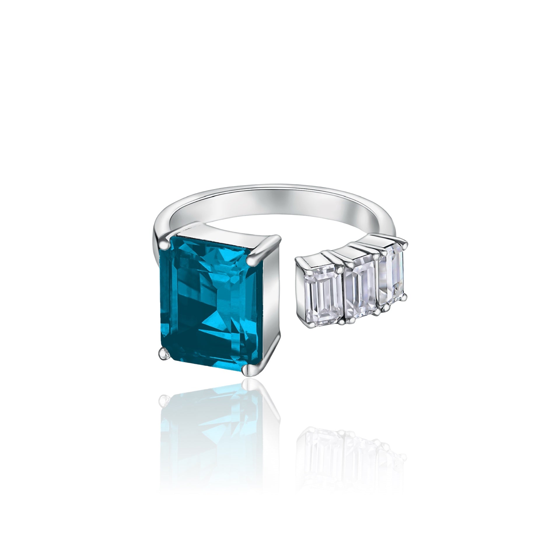 Nexus Open Ring – Teal Blue Spinel