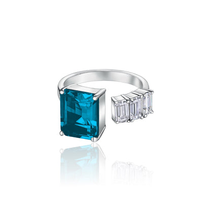 Nexus Open Ring – Teal Blue Spinel