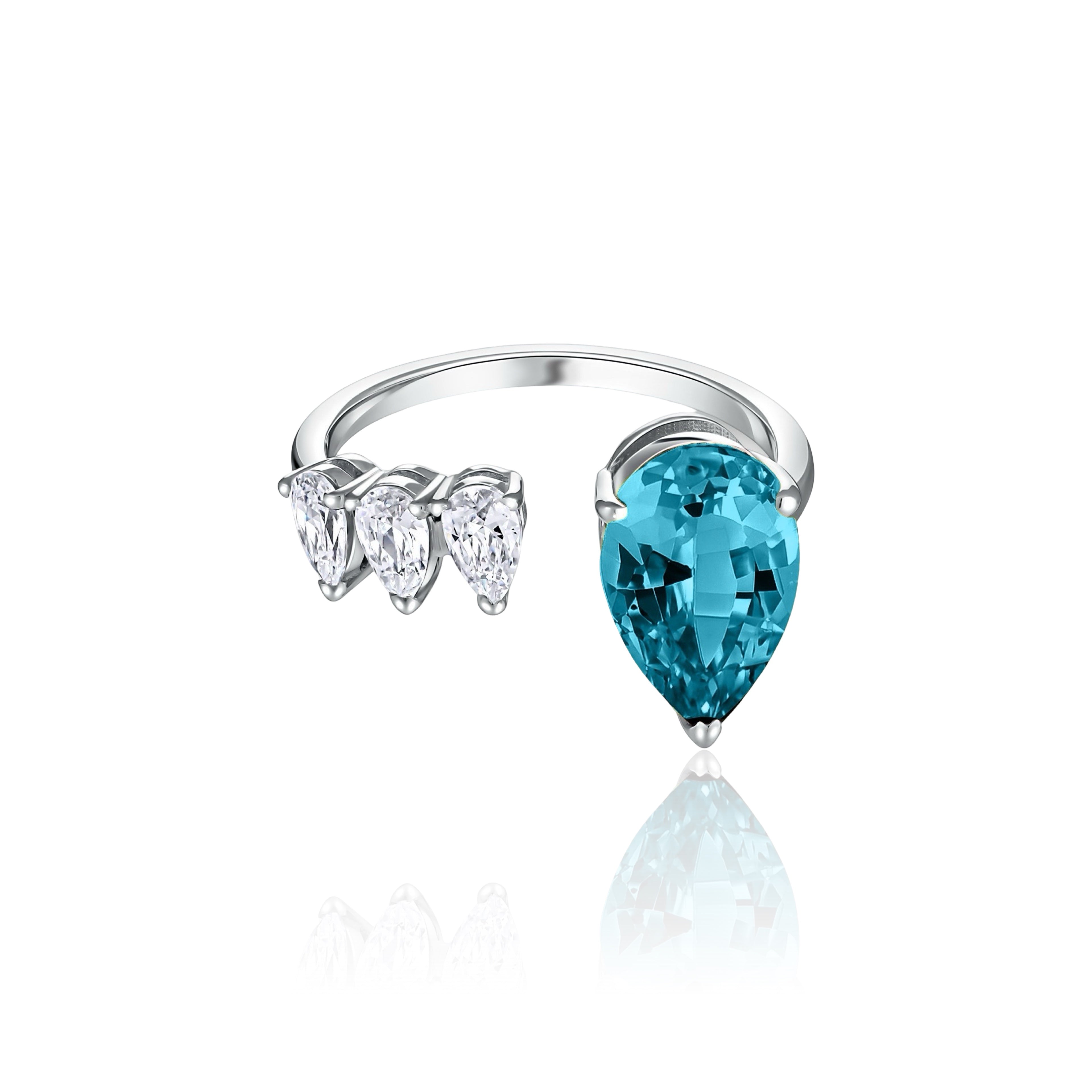Nova Flare Open Ring – Teal Blue Spinel